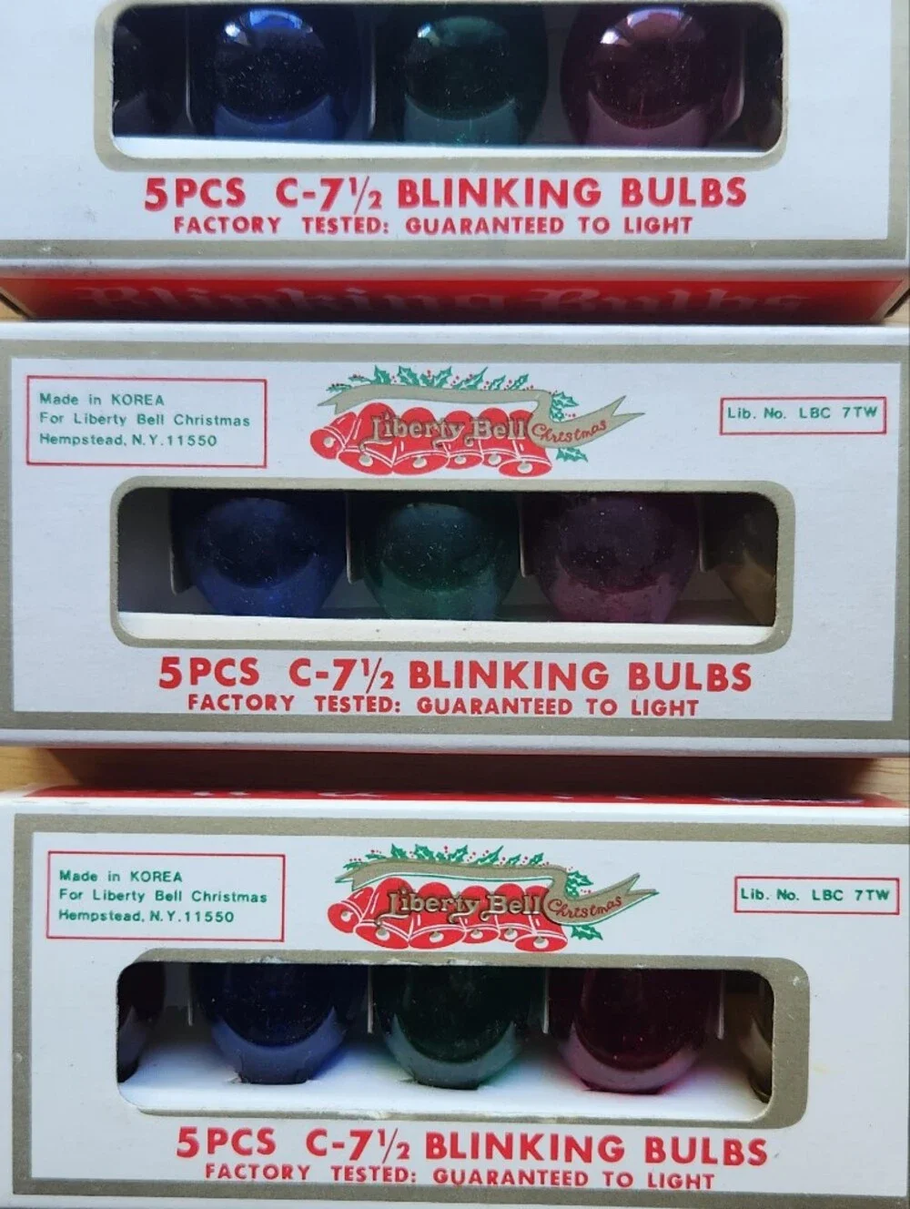 3 Boxes of Vintage Liberty Bell C-7 Blinking Glass Light Bulbs 15 Bulbs Total
